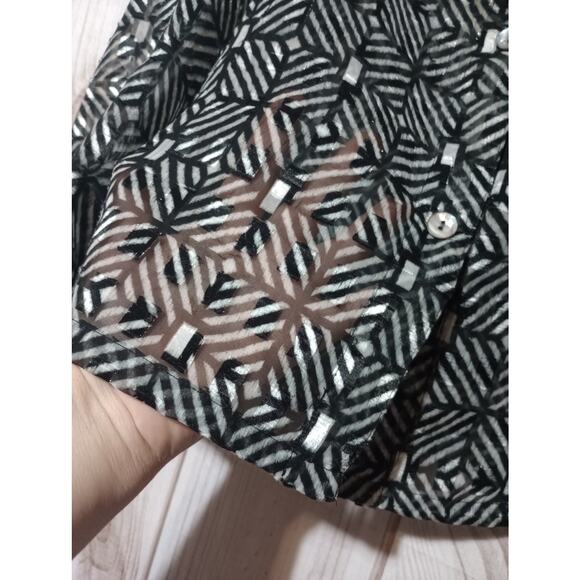 Ruby Rd Blouse Womens 14 Black White Sheer Chiffon Button Up Long Sleeve Top - Picture 4 of 8